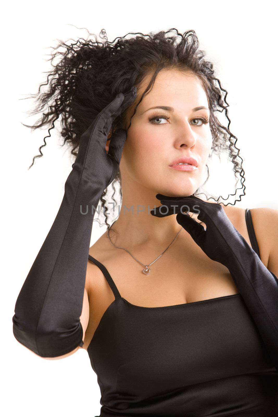 Portrait of young woman on isolated white