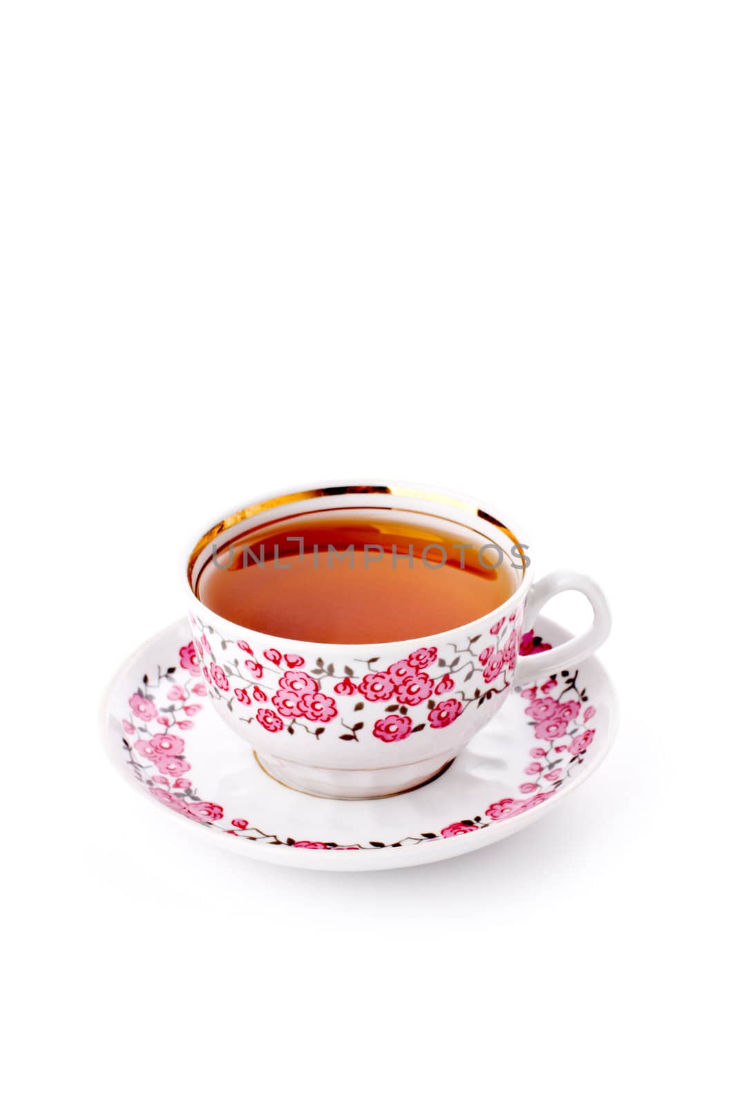 Elegant porcelain cup of tea isolated over white