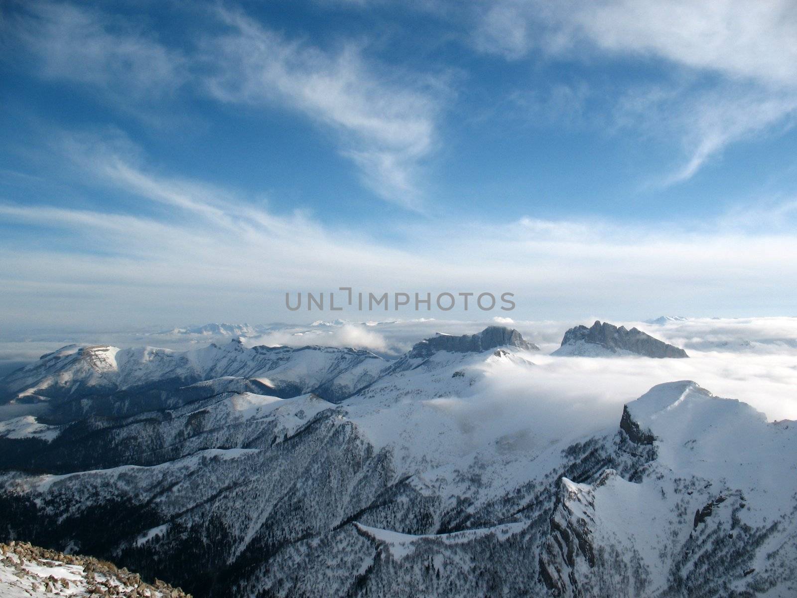 mountains; glacier; snow; top; mist by Viktoha