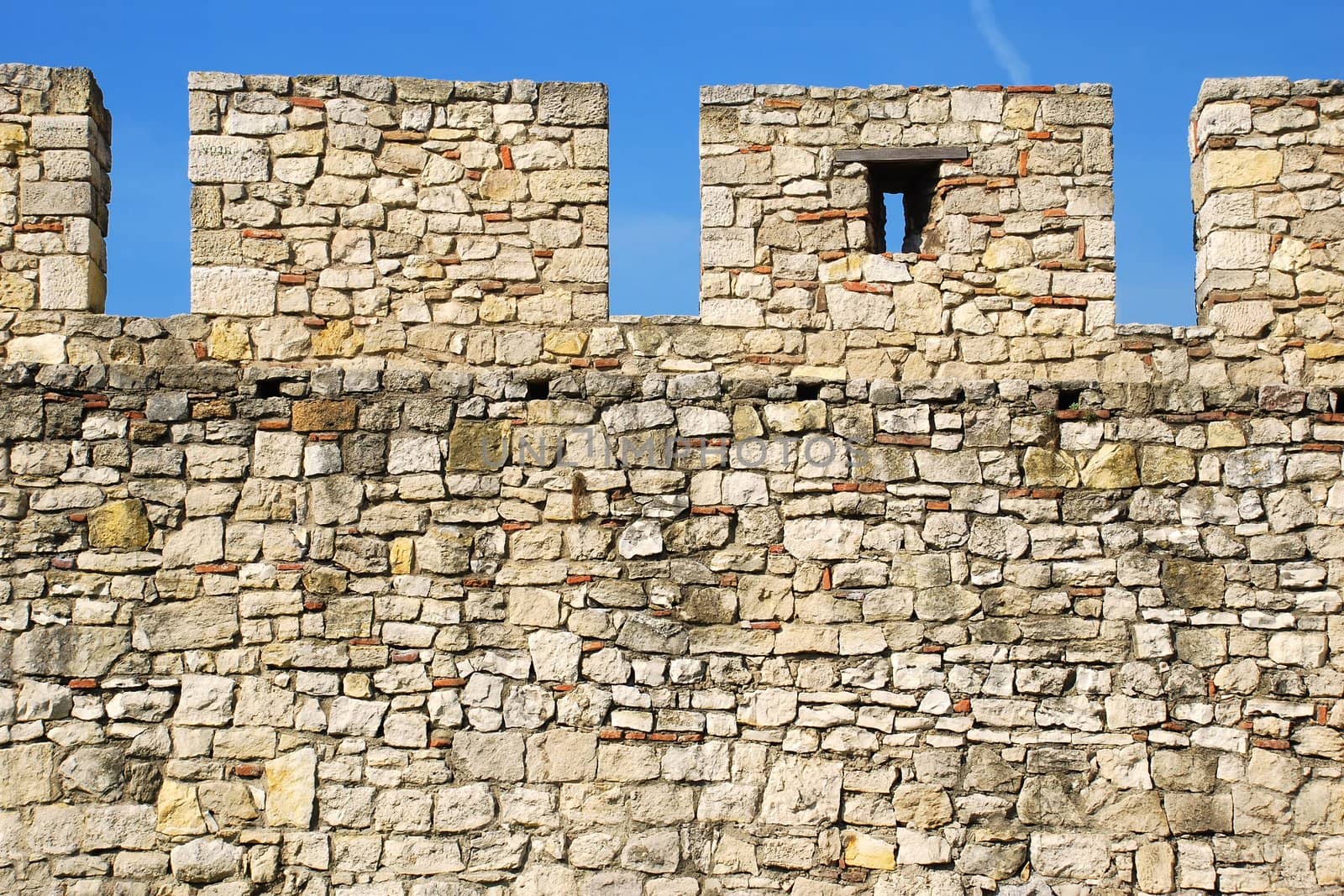 wall of ancient fortress Kalemegdan in Belgrade, Serbia