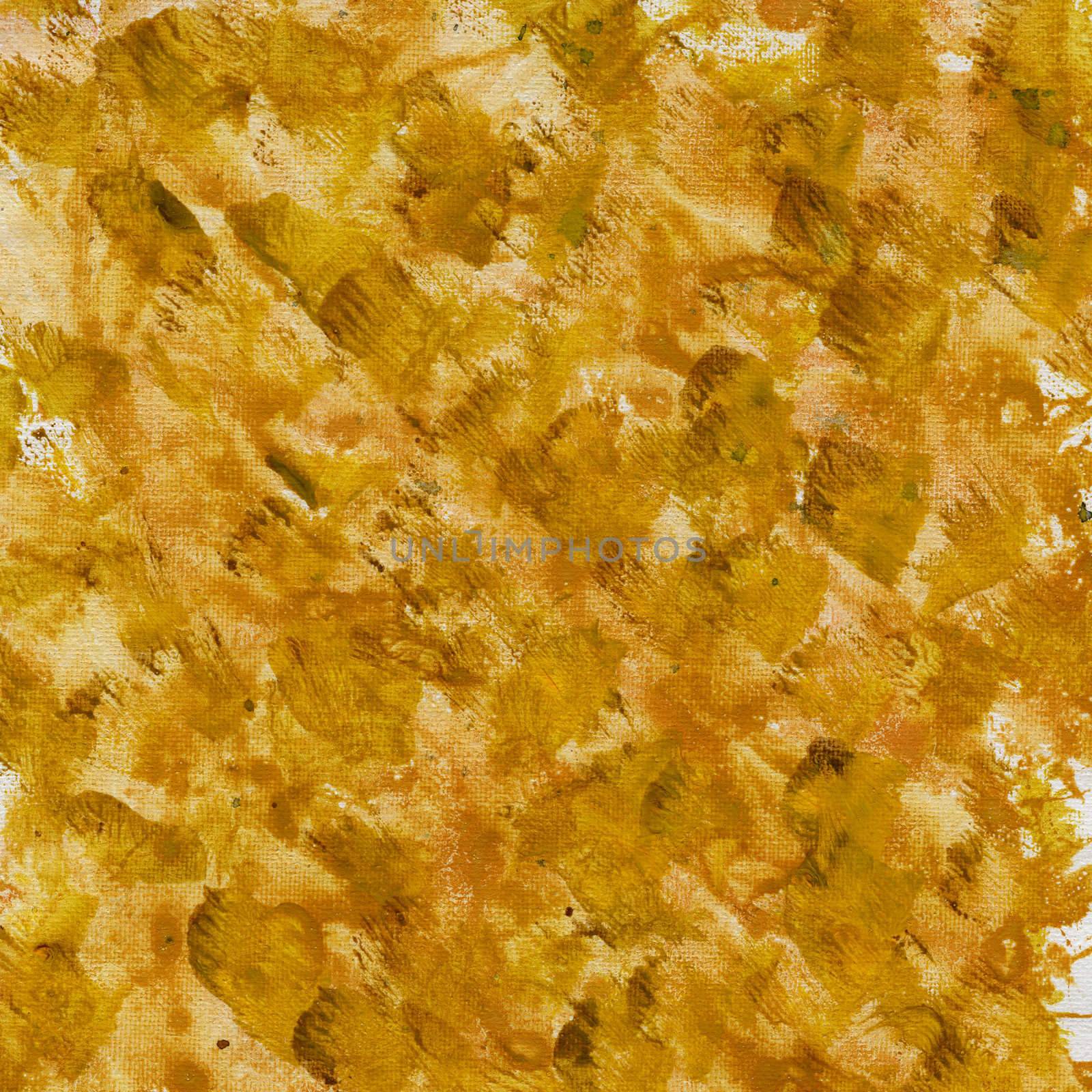 abstract background - splashes of yellow and brown watercolor paint on white artist canvas