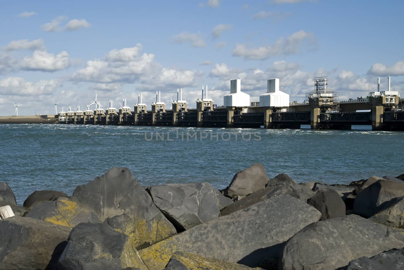 Storm surge barrier in Zeeland, Netherlands. Build after the storm disaster in 1953.