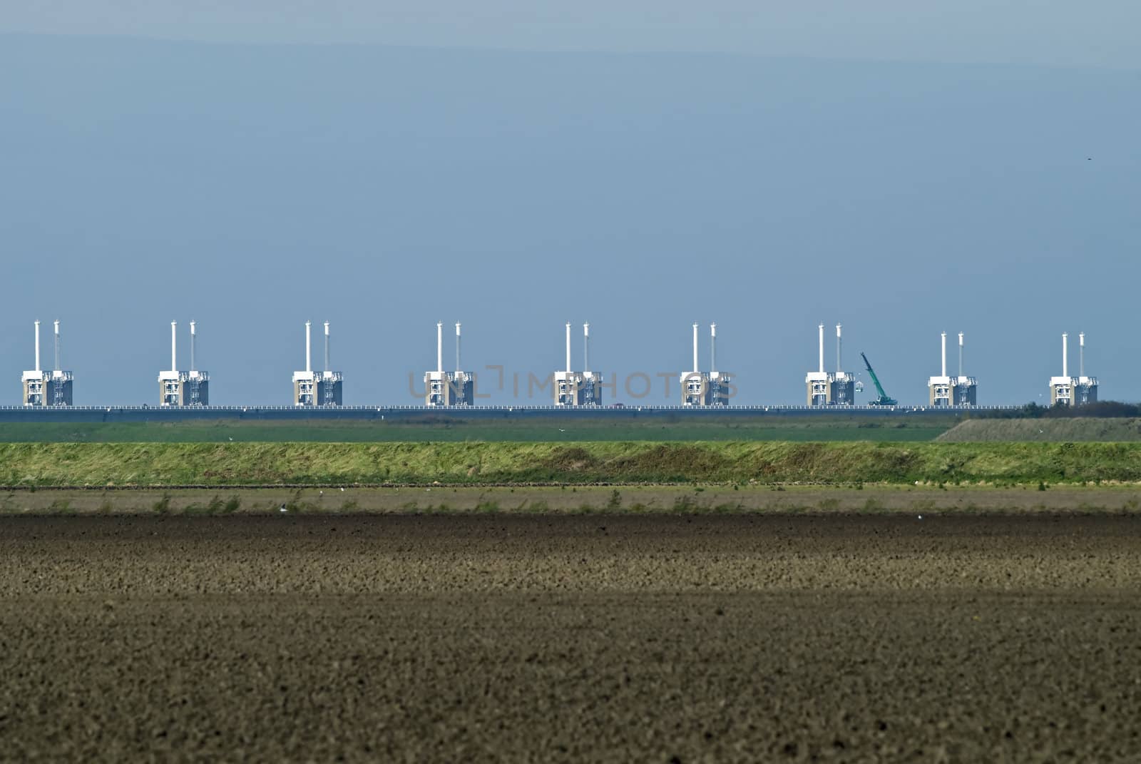 Storm surge barrier in Zeeland, Netherlands. Build after the storm disaster in 1953.