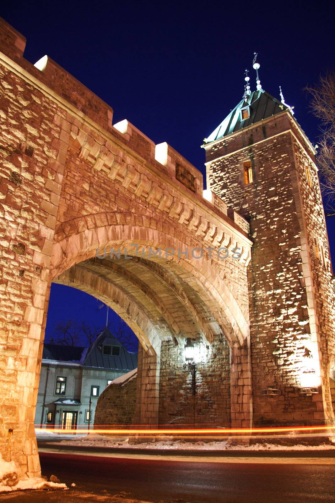 Quebec City landmark: Fortress night scene. Long exposure.