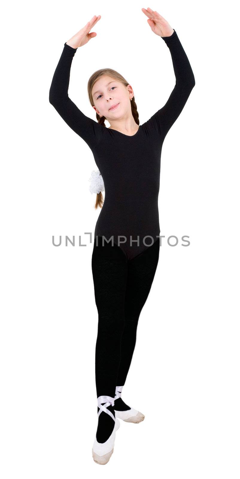 Small ballet dancer on the white background