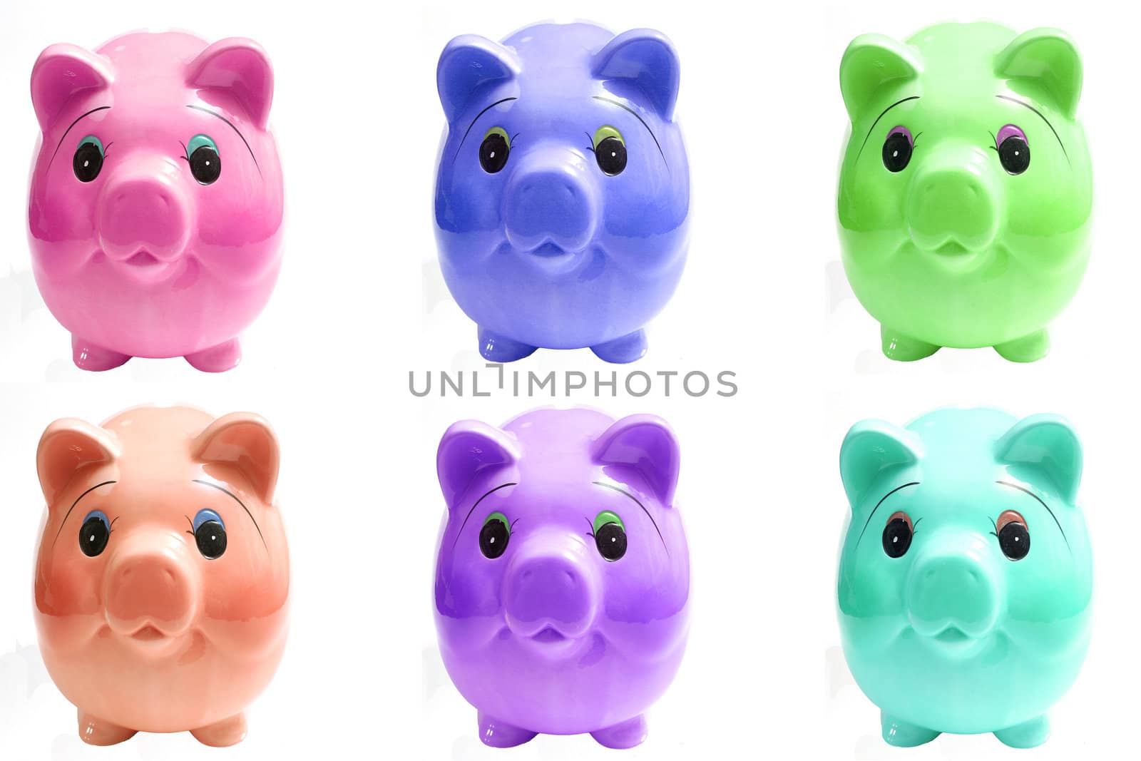 shot of six pigs piggy bank by creativestock