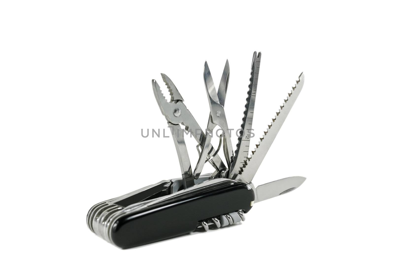 Swiss army knife on isolated white background