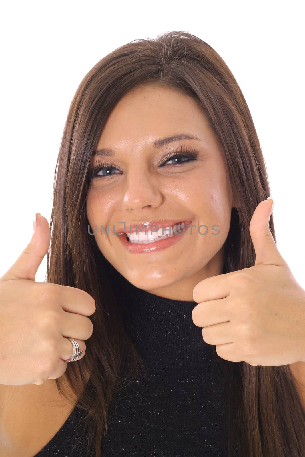 shot of a thumbs up model vertical by creativestock
