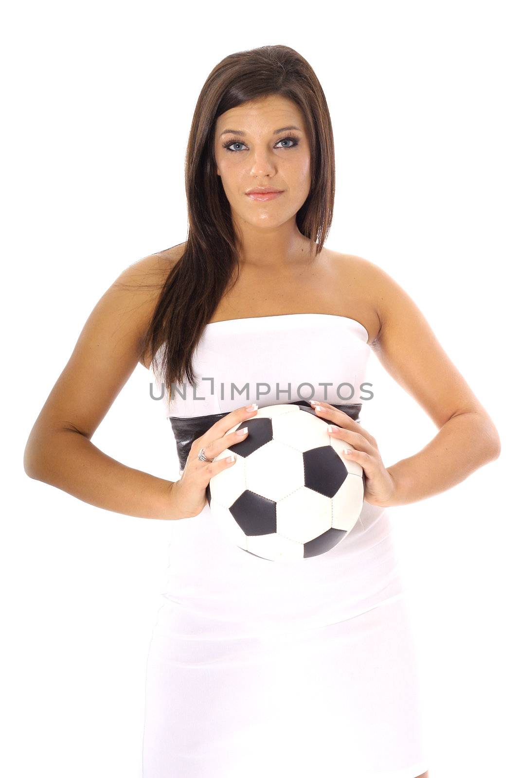 pretty latino model with soccer ball