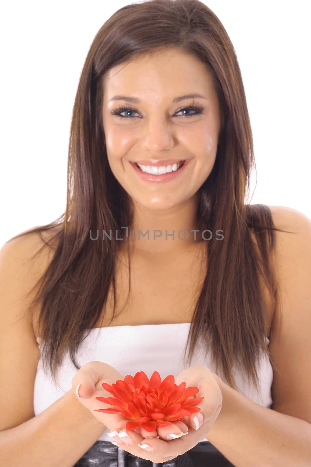 shot of a beautiful girl holding red flowers