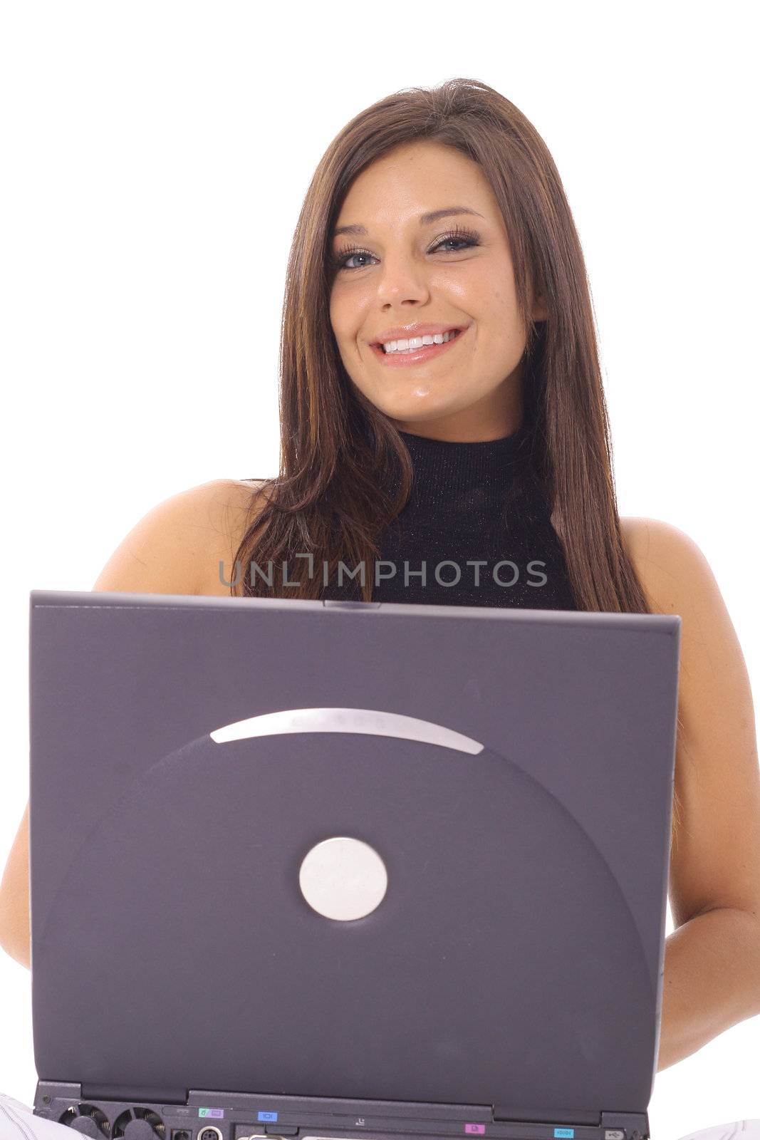 shot of a happy woman checking email on laptop by creativestock