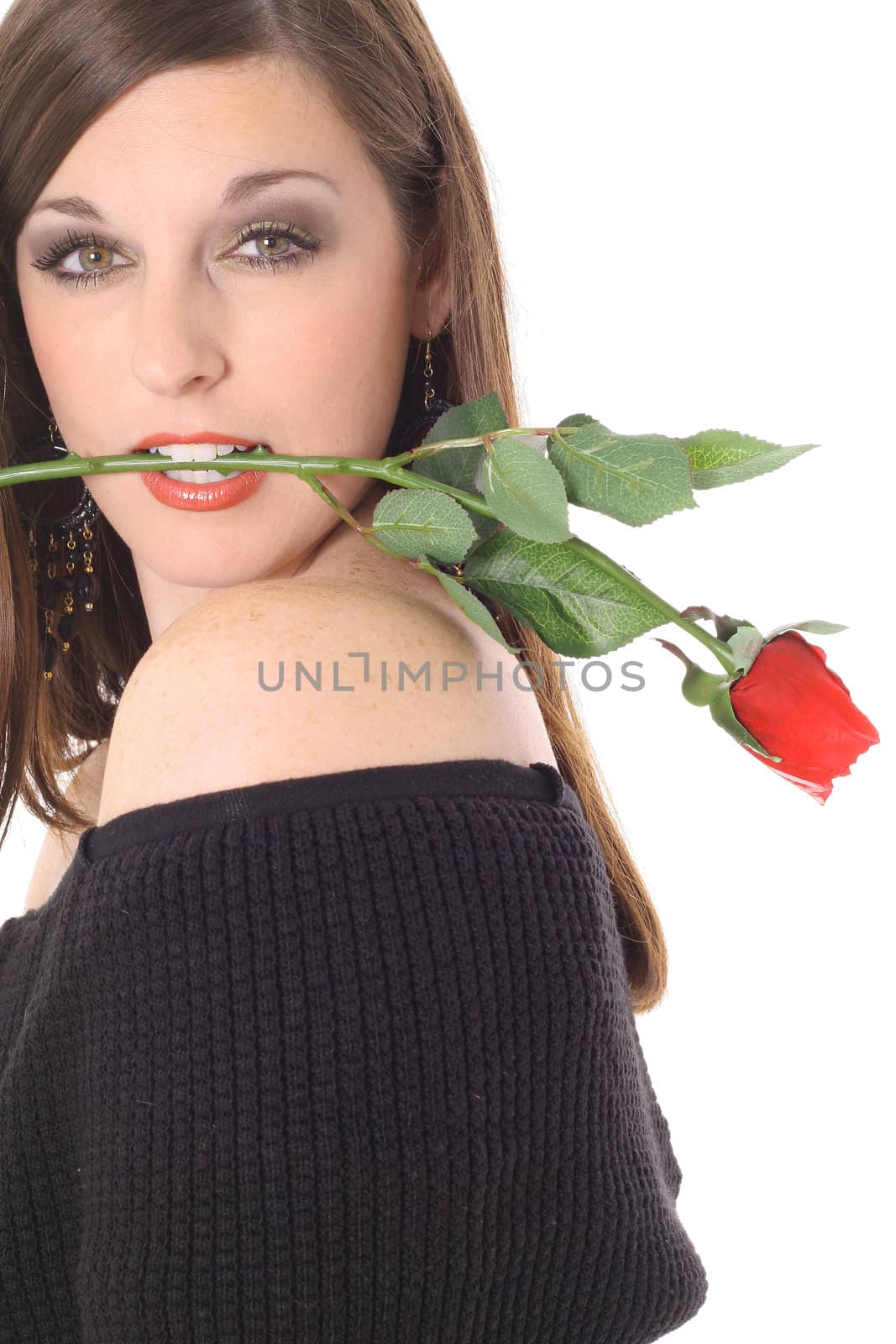sassy brunette with a rose