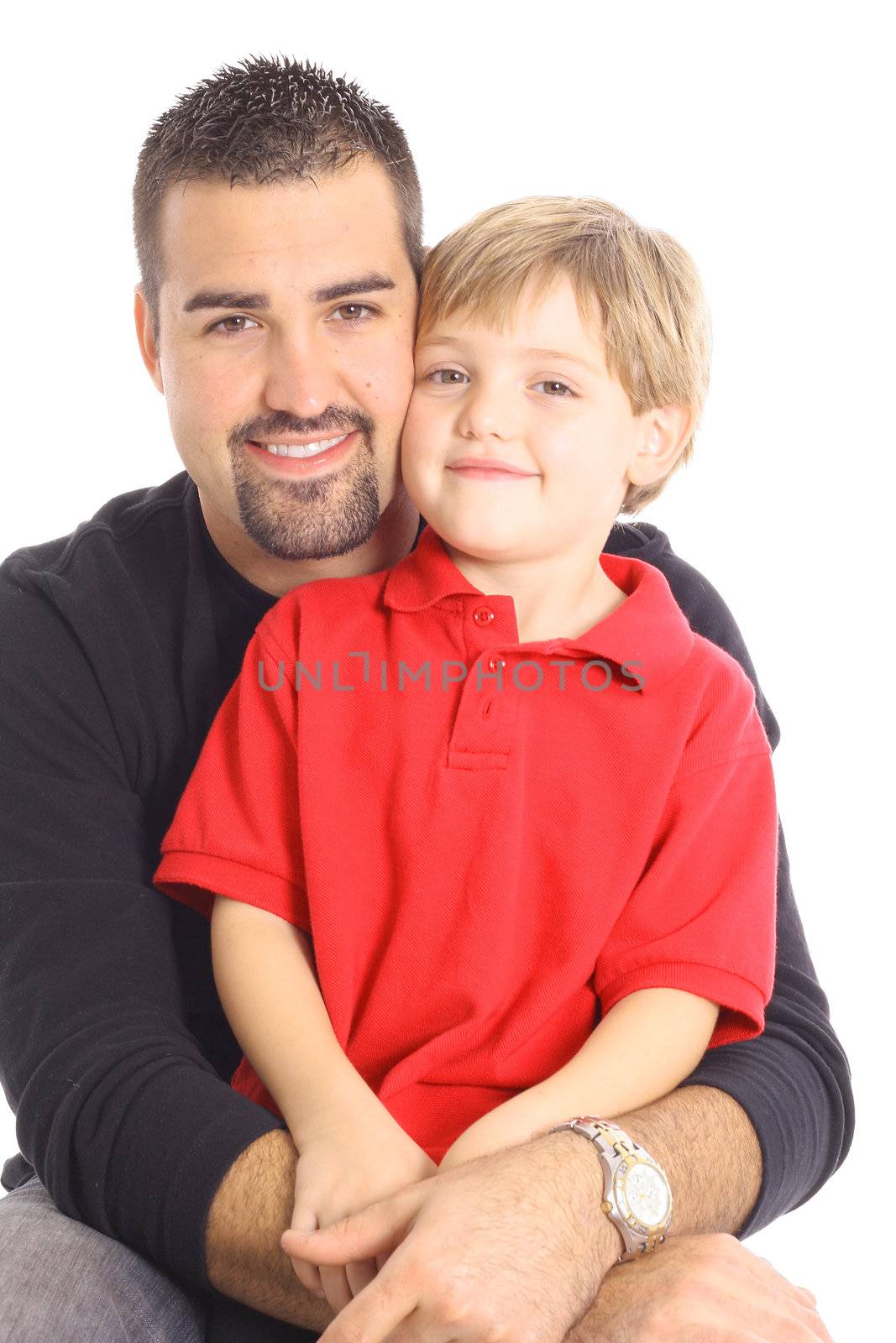 father son portrait on white by creativestock