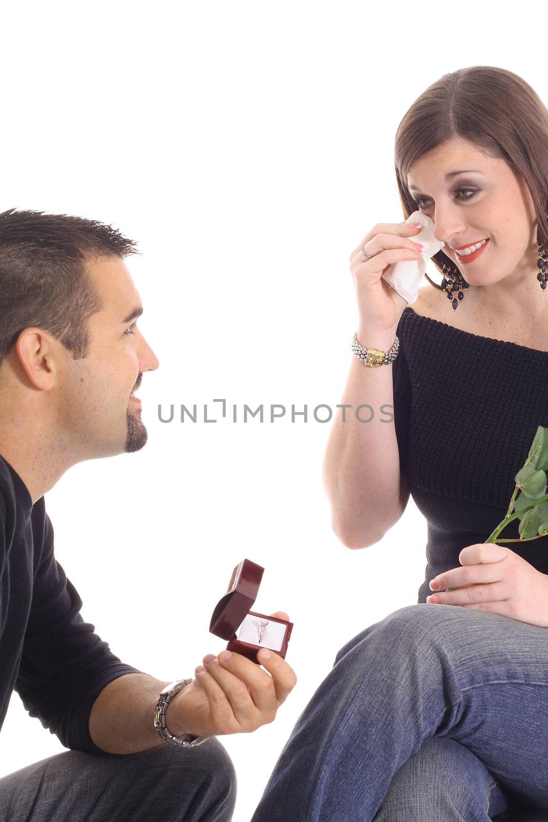 tears of happiness gorgeous girl crying from engagement isolated on white by creativestock