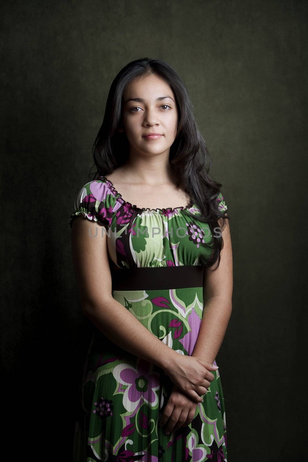 Portrait of pretty brunette Hispanic young woman