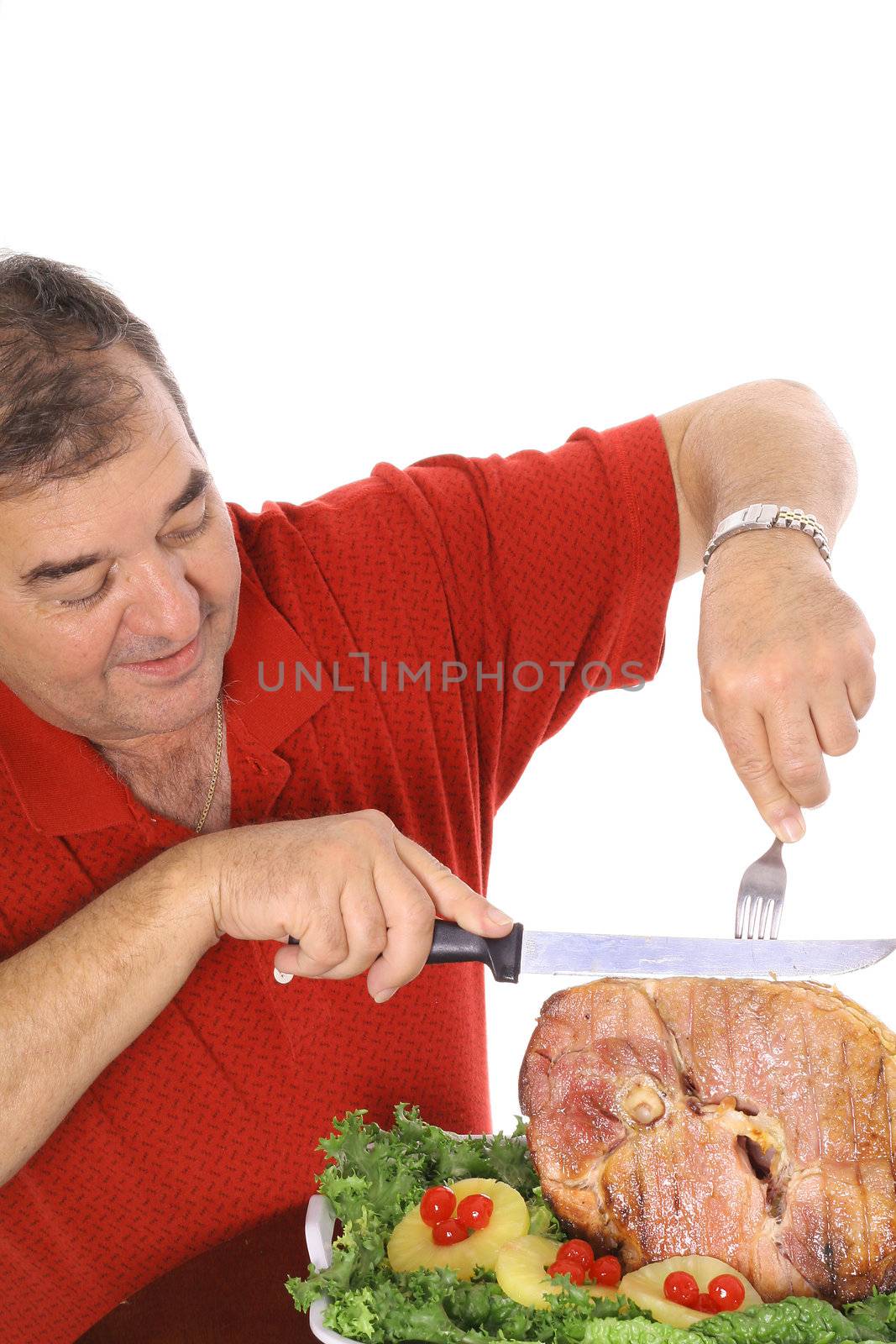 grandfather slicing a ham vertical