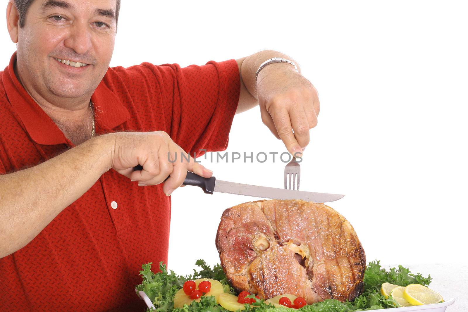grandfather slicing a ham