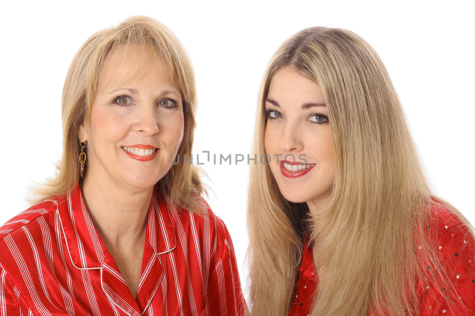 mother and daughter isolated on white