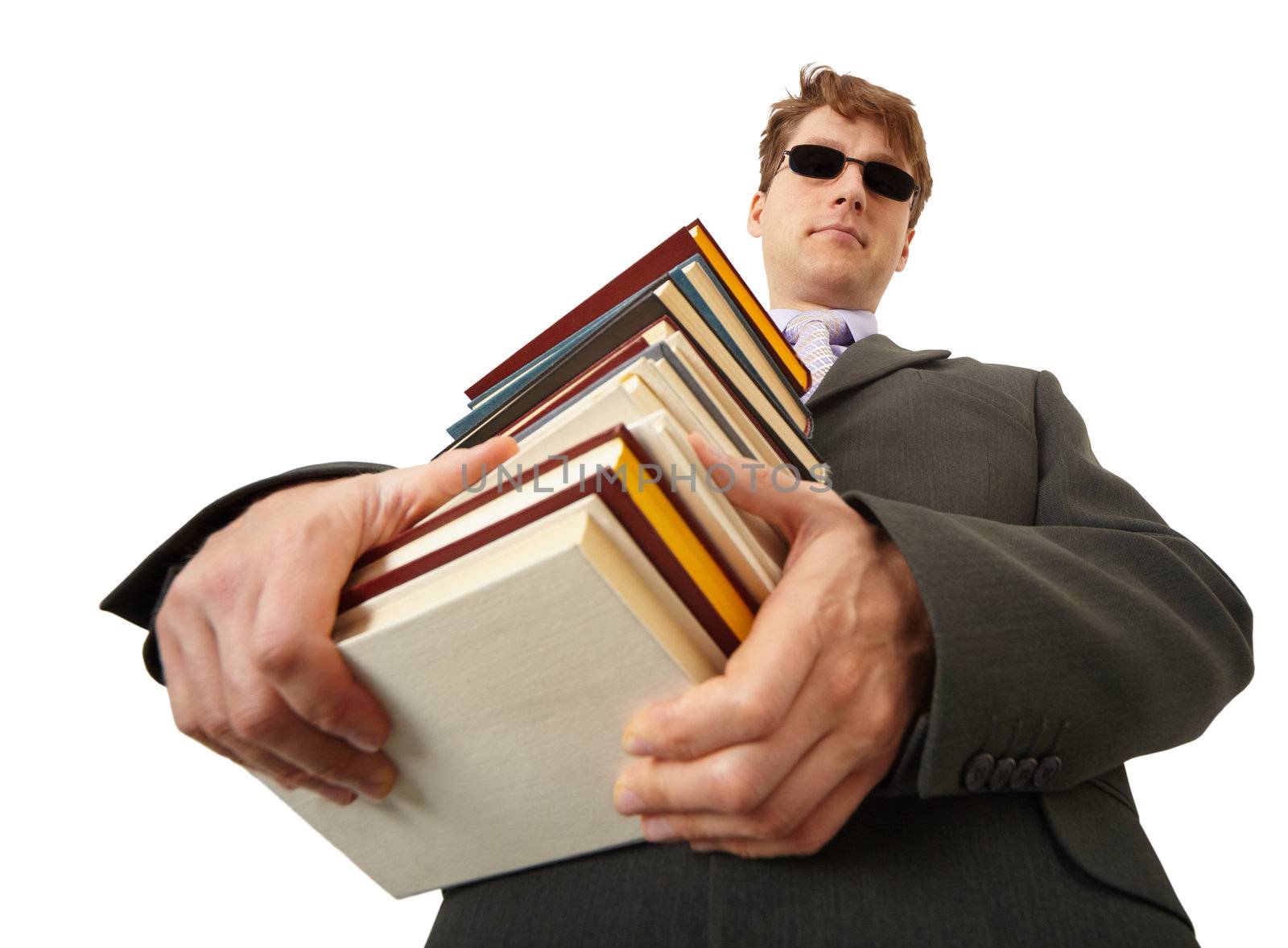 Blind man holding stack of books by pzaxe