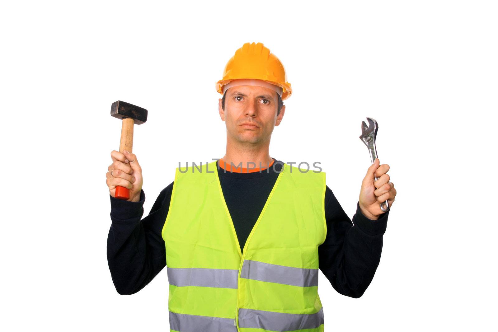 Portrait of a worker, isolated on white background