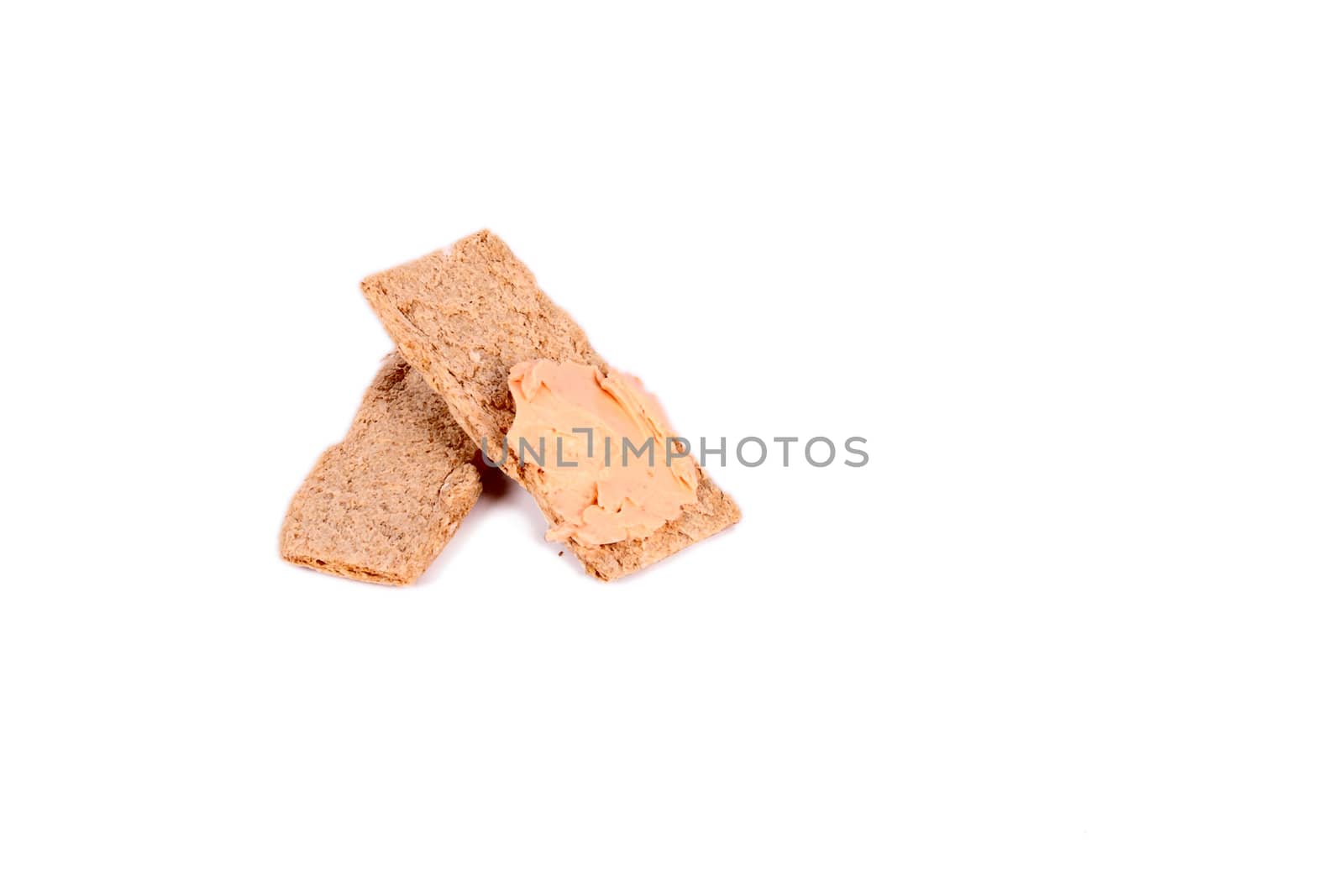 two toast with cheese or butter isolated over white