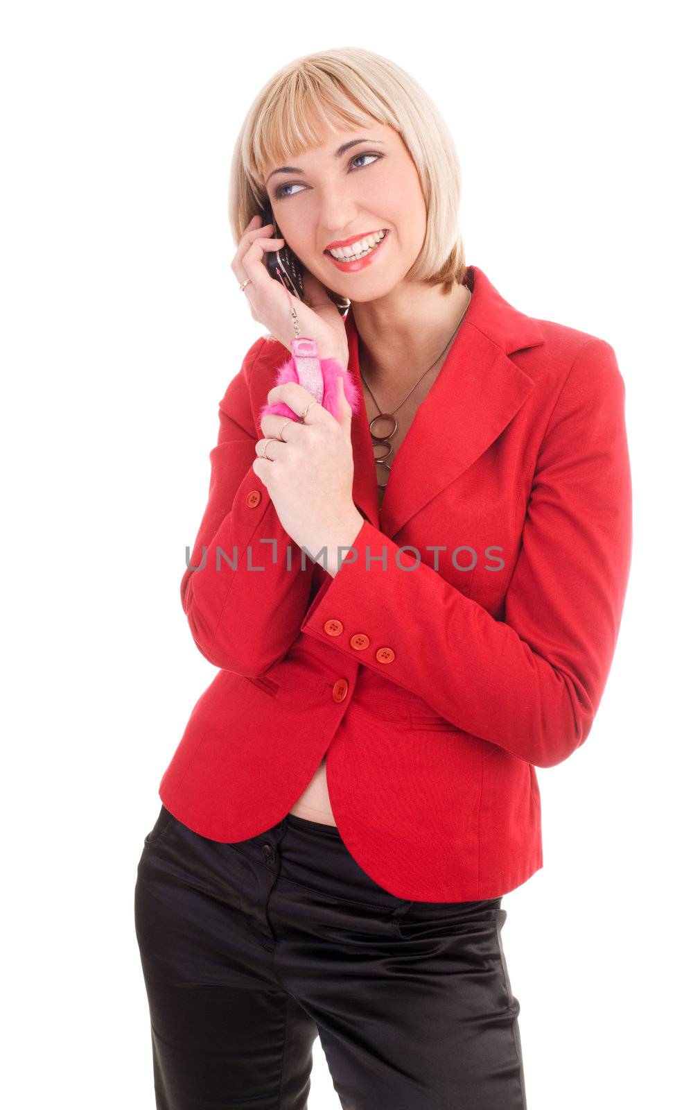 Isolated blond girl talking on the phone 