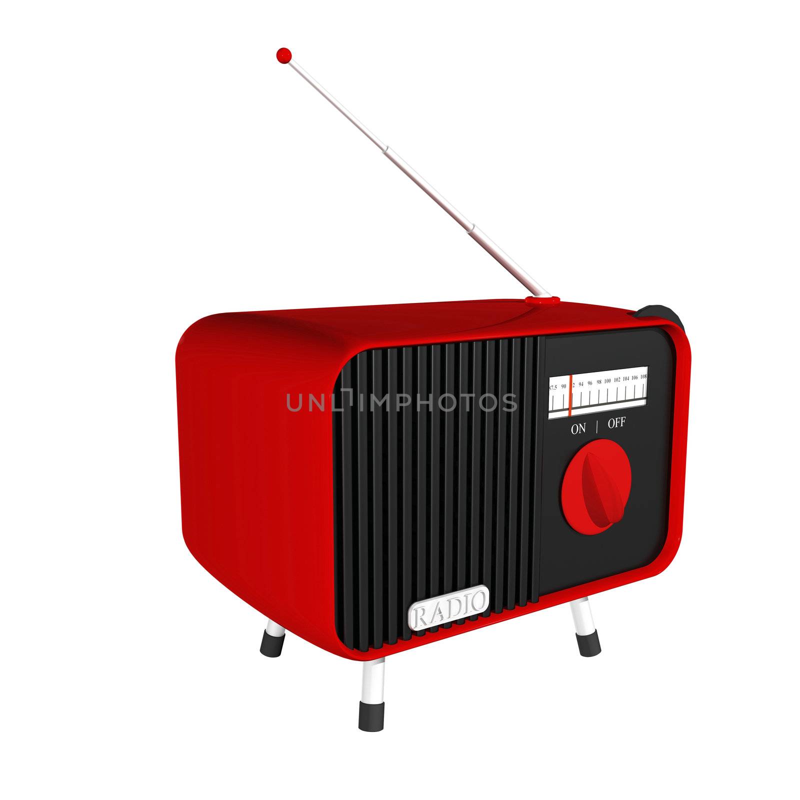 3d illustration of a red retro radio