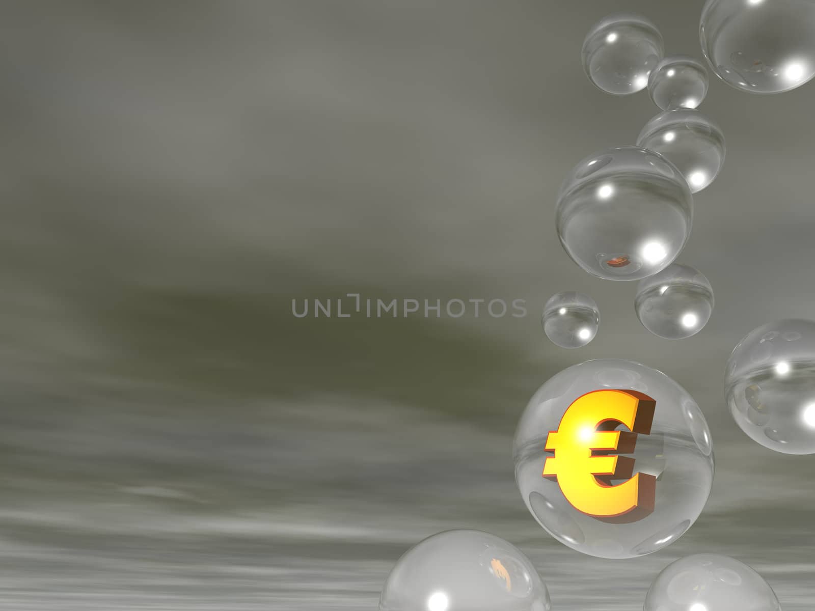 bubbles and golden euro sign - 3d illustration