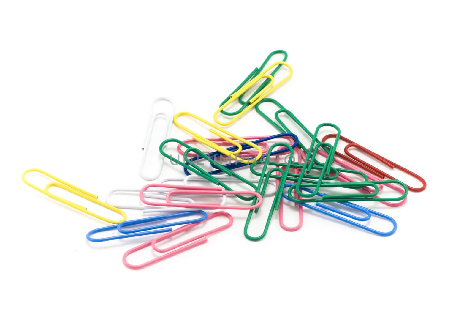 Office staples, colour, disposit, insulated on white background