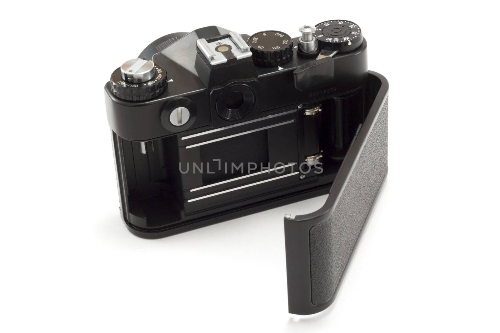 Mirror roll-film camera insulated on white background