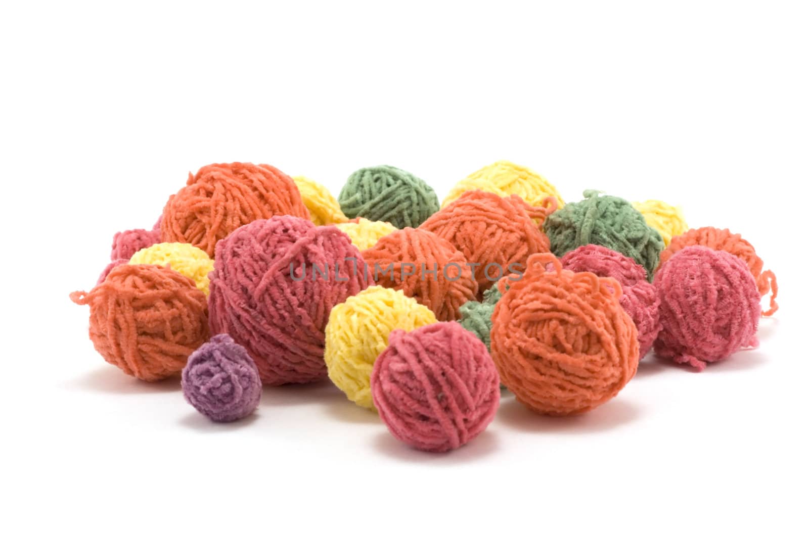 Ball of the colour threads insulated on white background