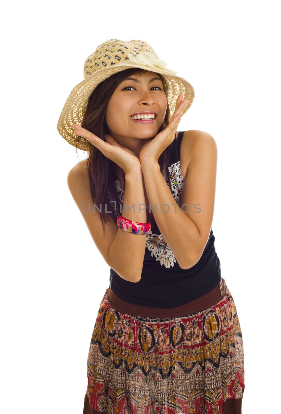 beautiful asian woman with straw hat