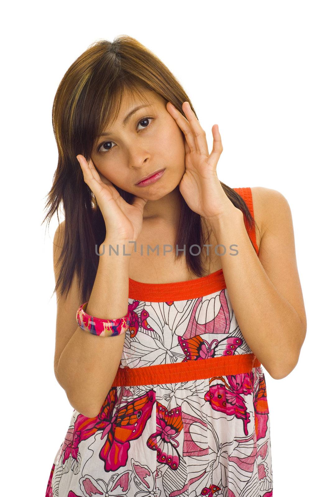 young beautiful asian woman with headache