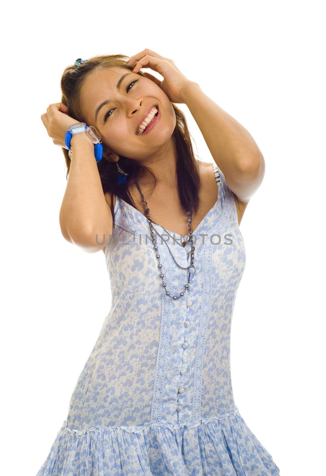 very happy young asian woman, isolated on white