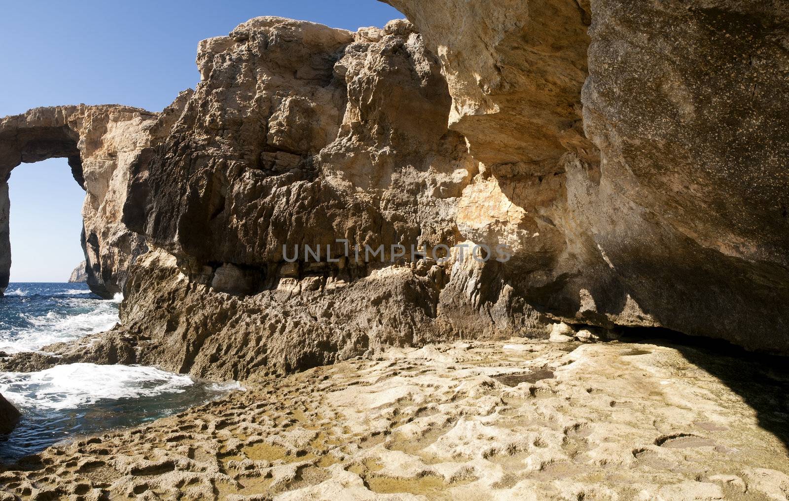 The Azure Window in Gozo and its surrounding rock formations