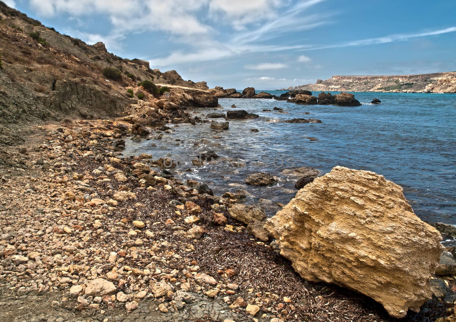 Fallen limestone boulders near the coast in Malta
