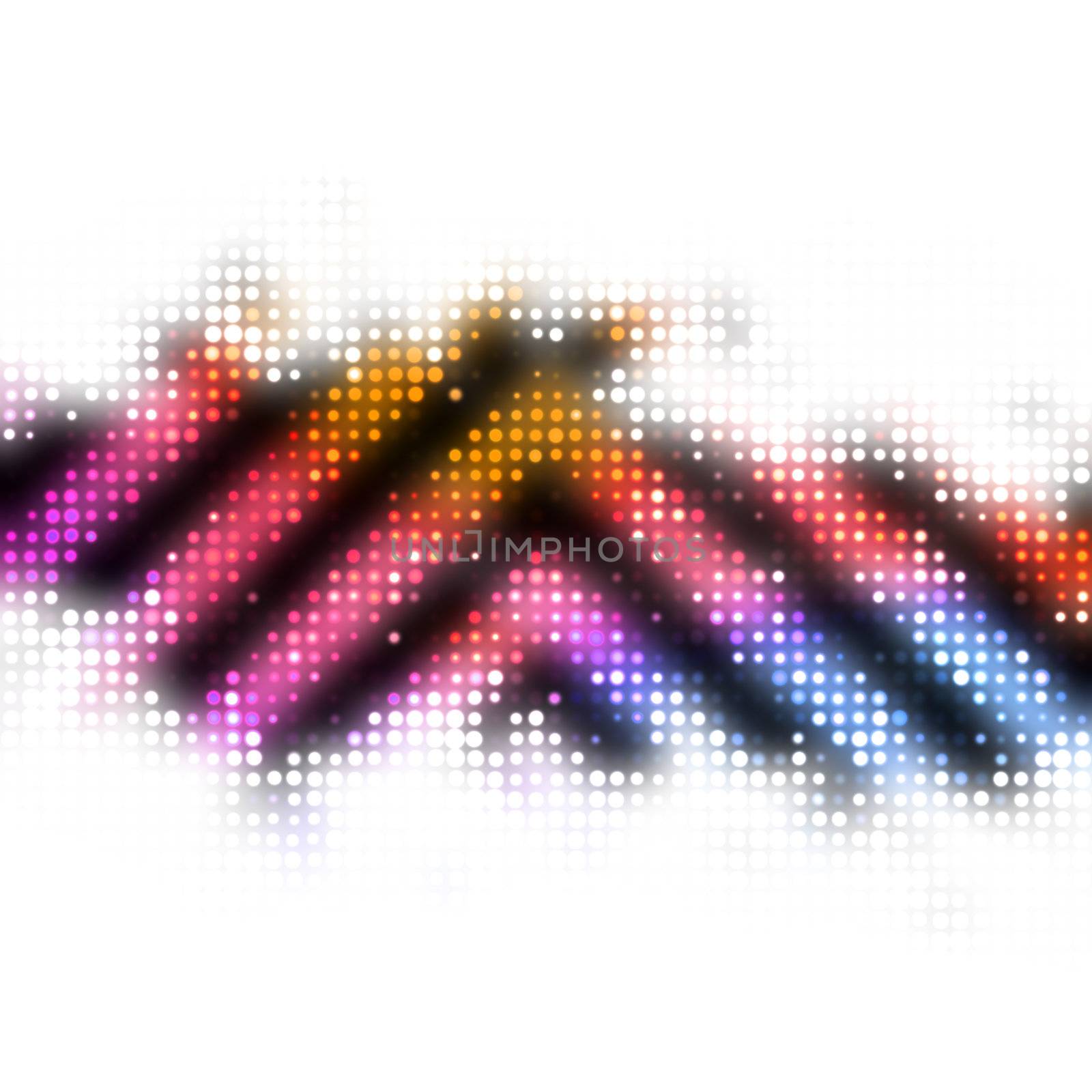 Abstract illustration with colorful glowing dots in a striped pattern isolated over a white background.
