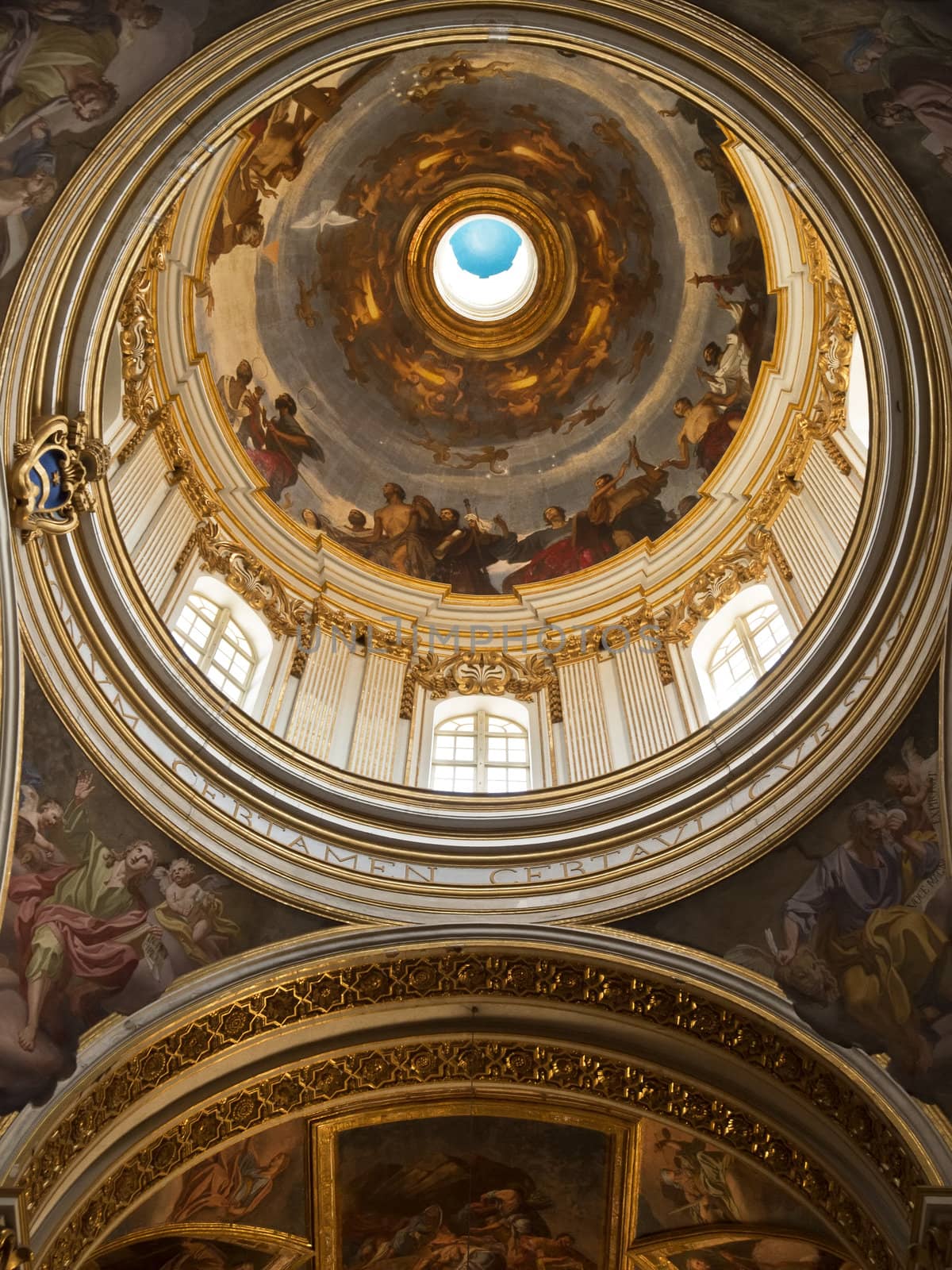The majestic and beautiful interior of the dome at Cathedral of St. Paul in Mdina in Malta