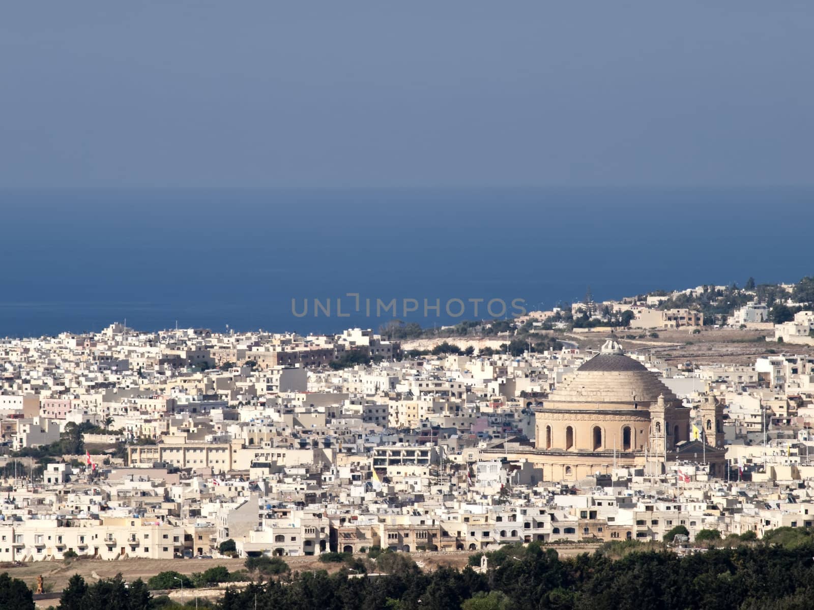 View of Mosta as seen from the bastions of the old city of Mdina