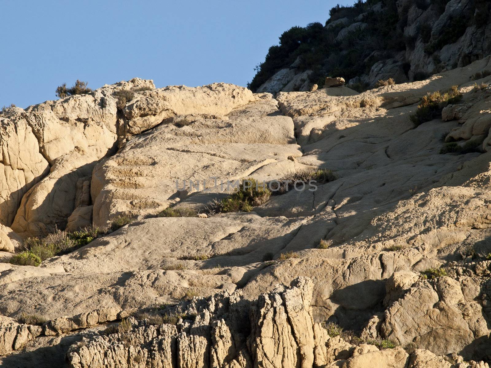 Rock hewn steps on Fungus Rock at Dwejra in Gozo