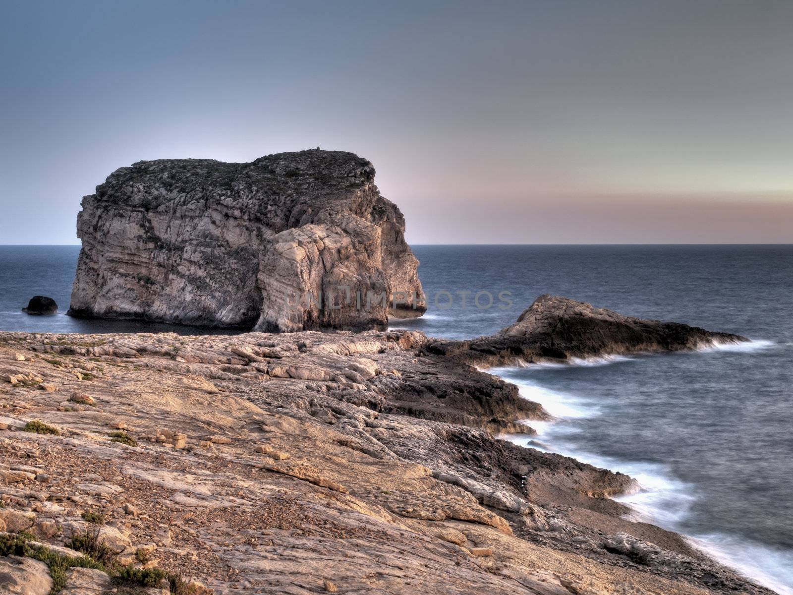 Fungus Rock at Dwejra in Gozo in HDR
