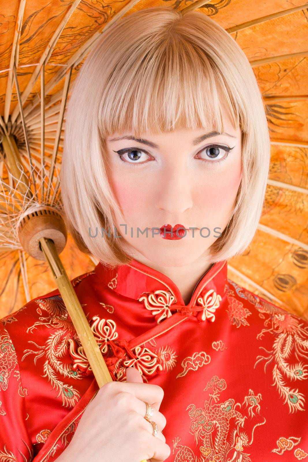 Geisha makeup on a pretty young girl