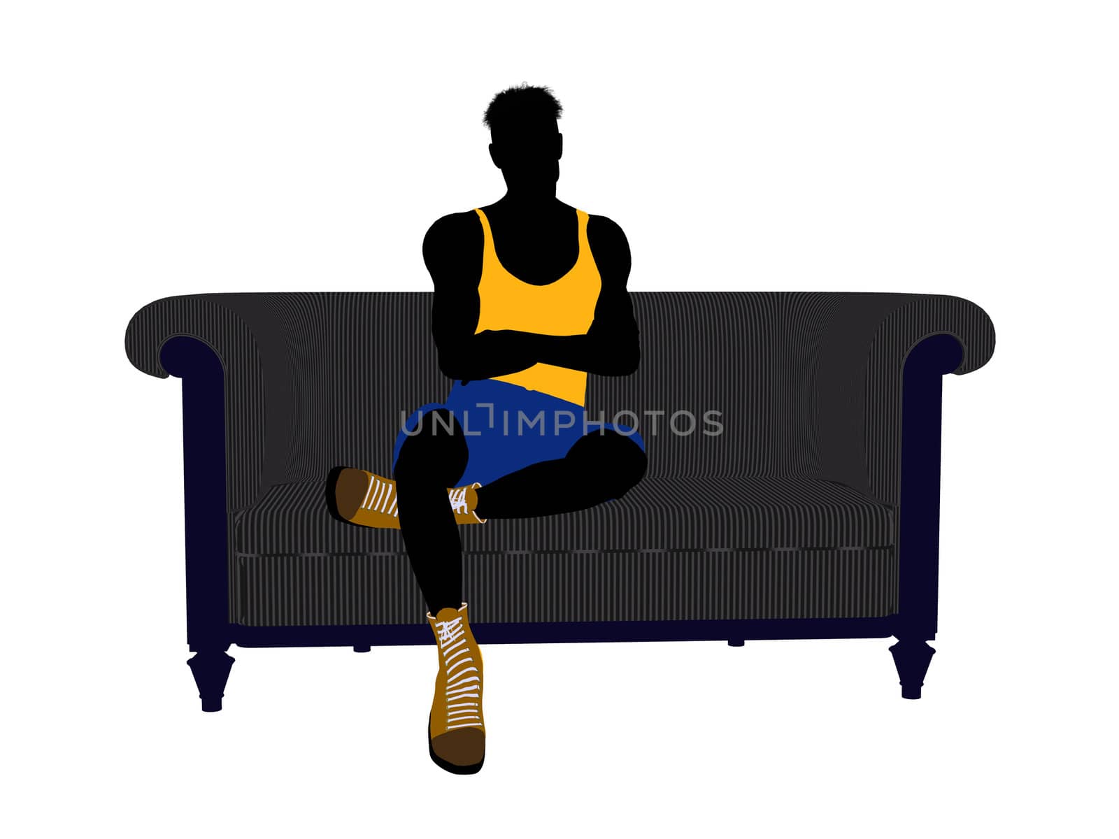 Male Athlete Sitting On A Sofa Illustration Silhouette by kathygold