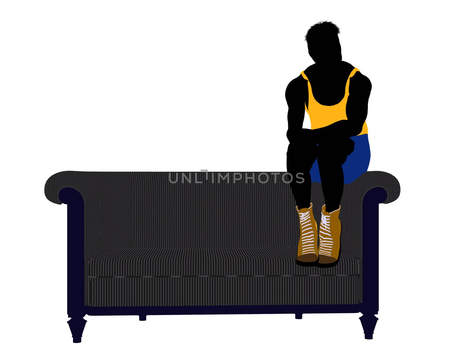 Male Athlete Sitting On A Sofa Illustration Silhouette by kathygold