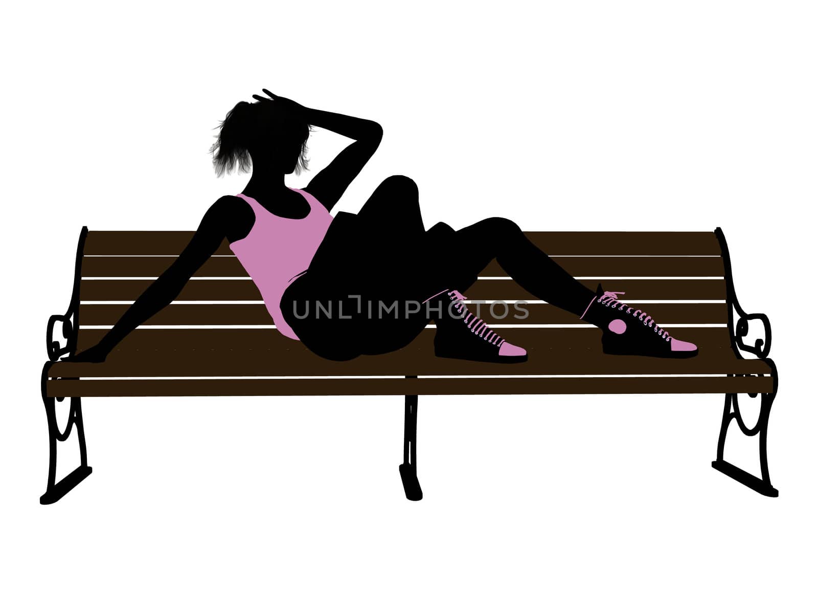 Female athlete lying on a bench silhouette on a white background