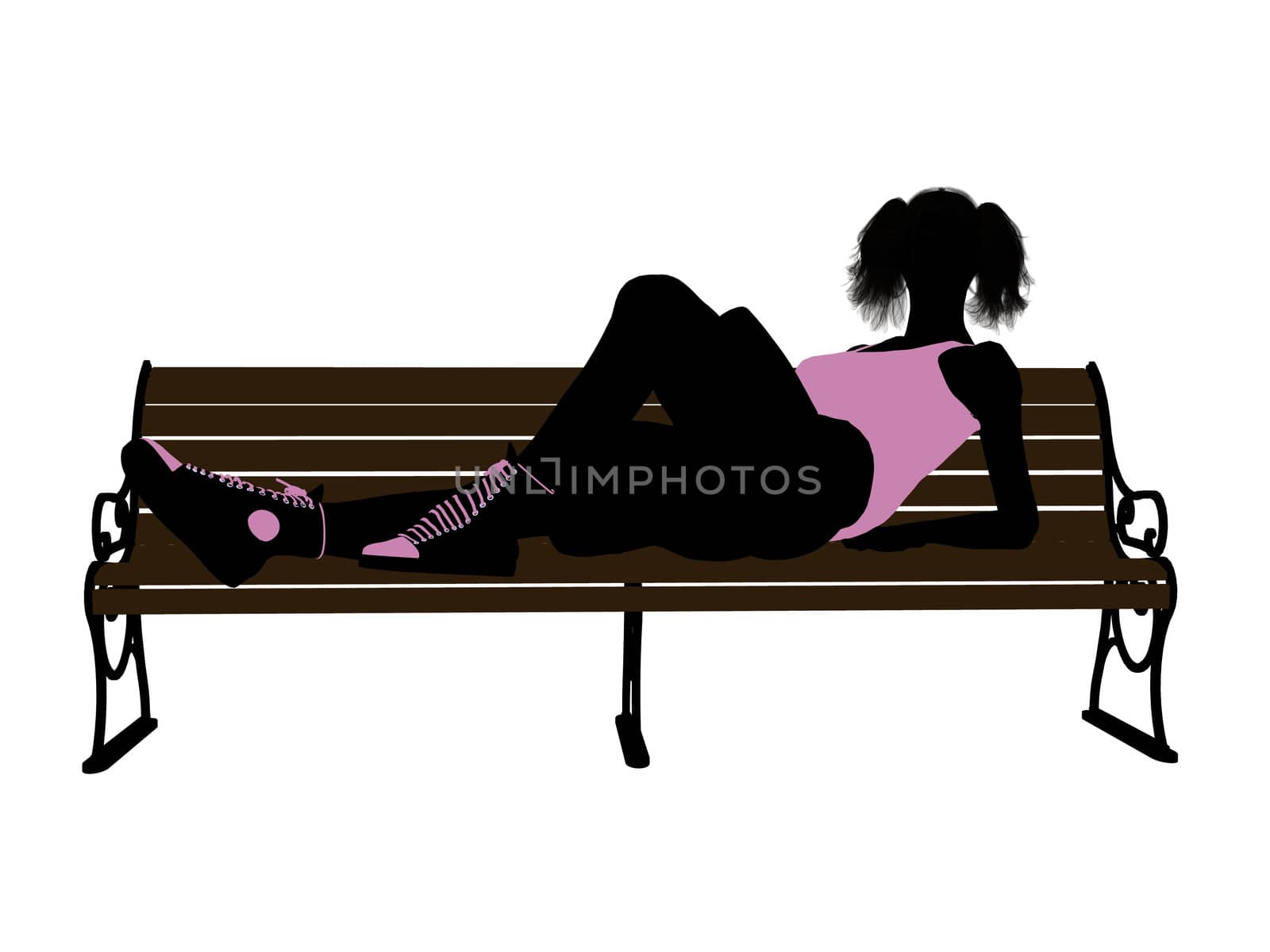 Female athlete lying on a bench silhouette on a white background