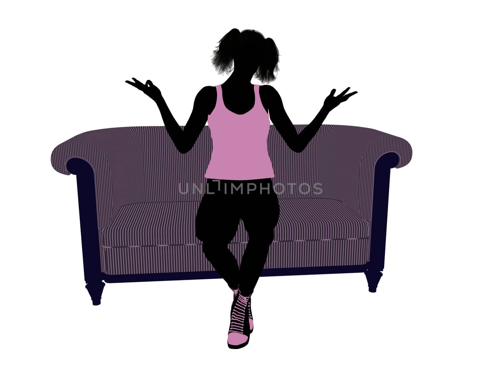 Female athlete sitting on a sofa silhouette on a white background