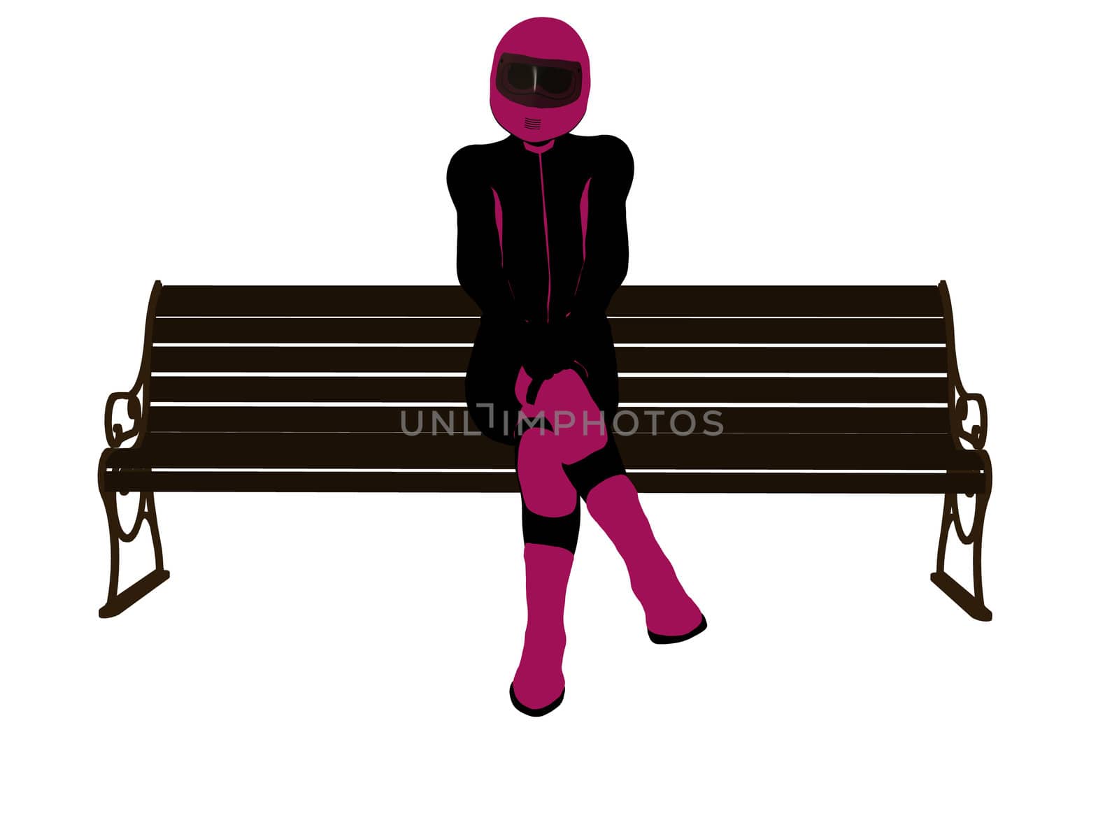 Female Motorcycle Rider sitting on a bench Silhouette by kathygold