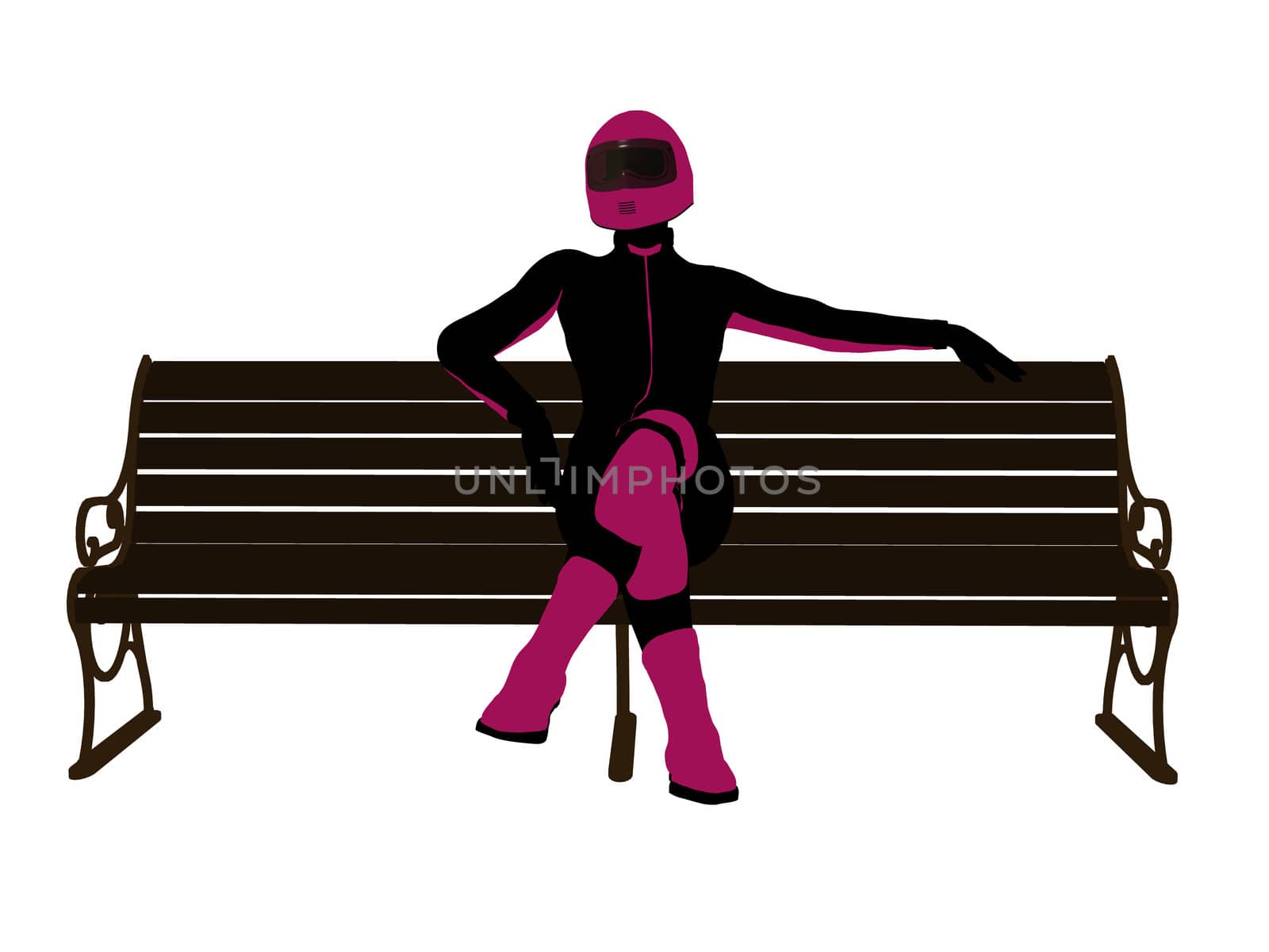 Female Motorcycle Rider sitting on a bench Silhouette by kathygold