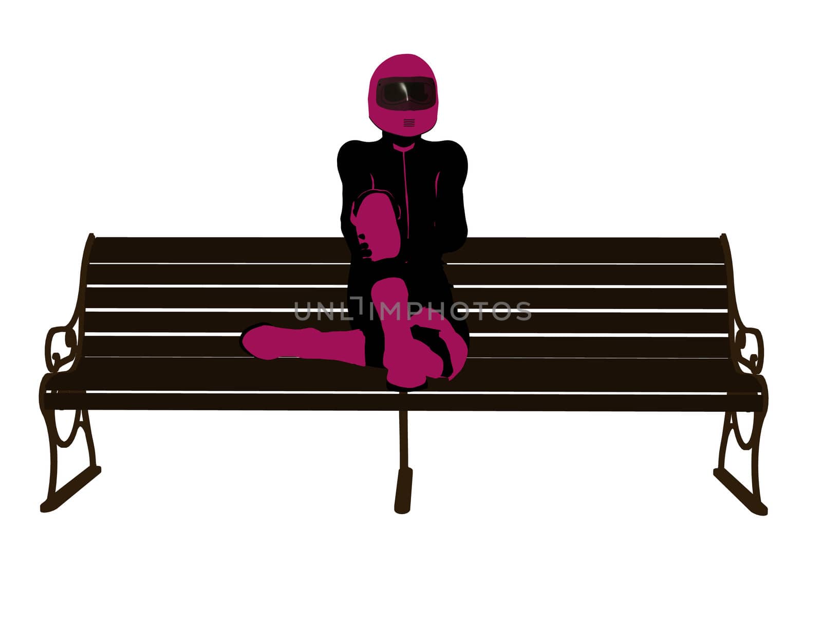 Female Motorcycle Rider sitting on a bench Silhouette by kathygold